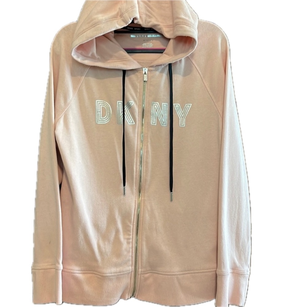 DKNY Sport Logo Fleece Full zip Hoodie pink Size Medium
